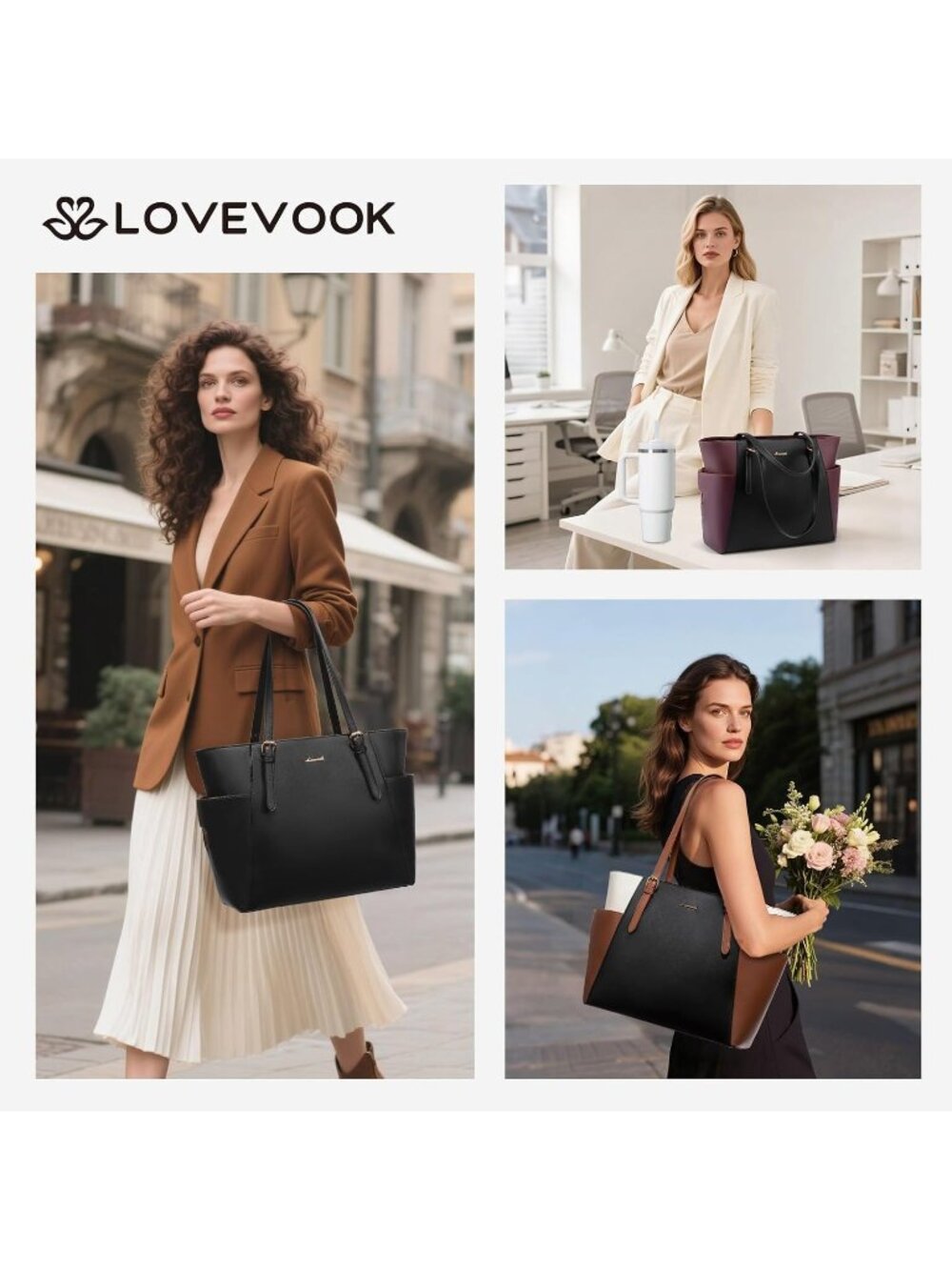 Women black LeatheLeather Work Computer Briefcase Laptop Tote Shoulder Bag